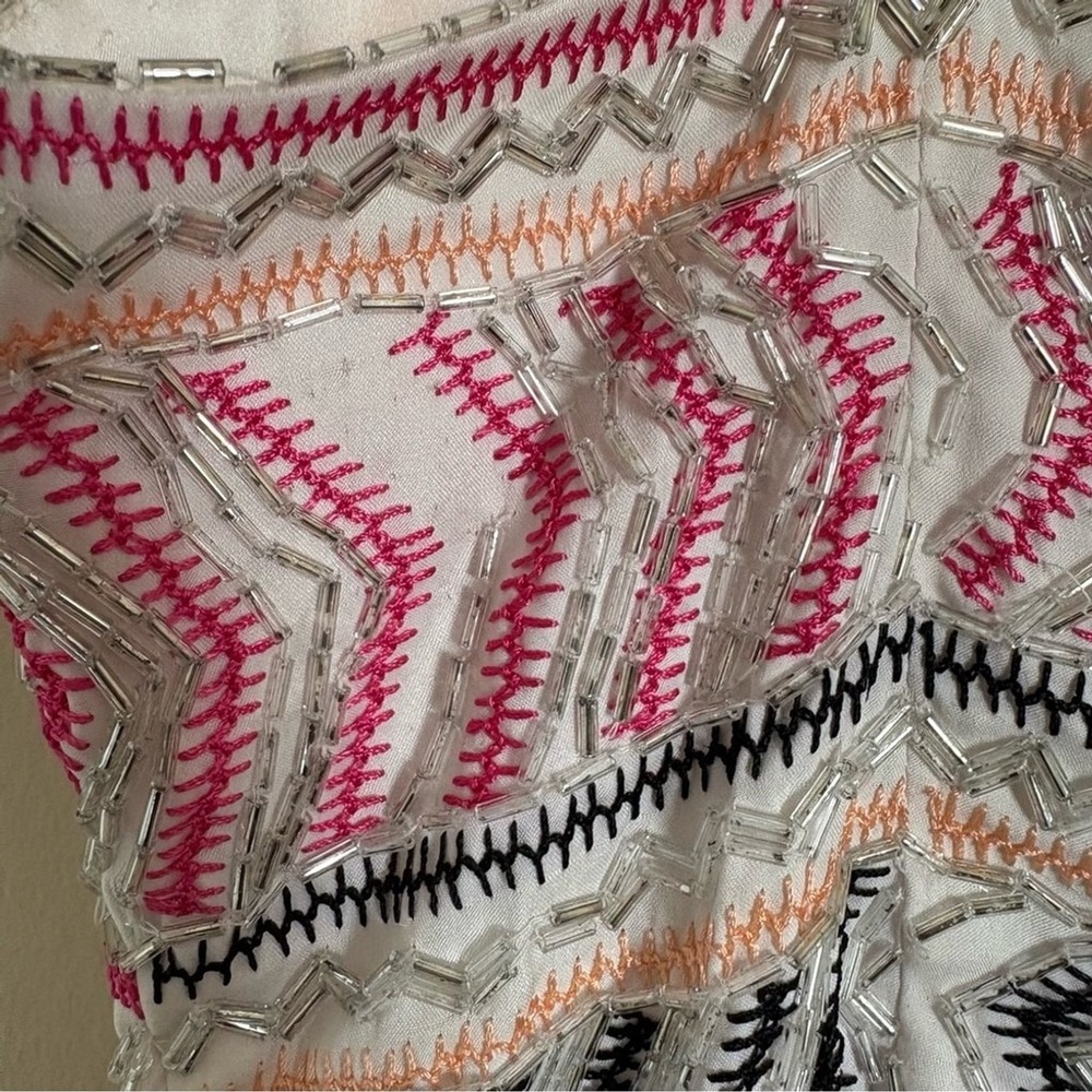 Parker Pink Silk Casey Beaded Zig Zag Chevron Mini Dress XS Anthropologie - Picture 11 of 15